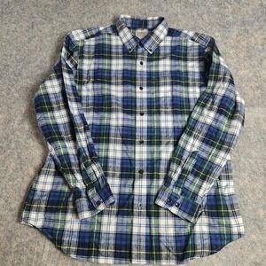 LL Bean Flannel Shirt Men L Reg Blue Green Scotch Plaid Traditional Fit Gorpcore